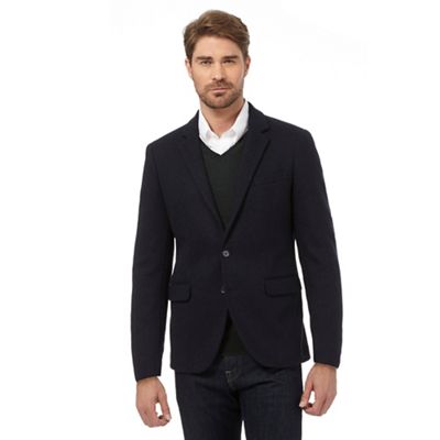 Big and tall navy jersey wool blend jacket